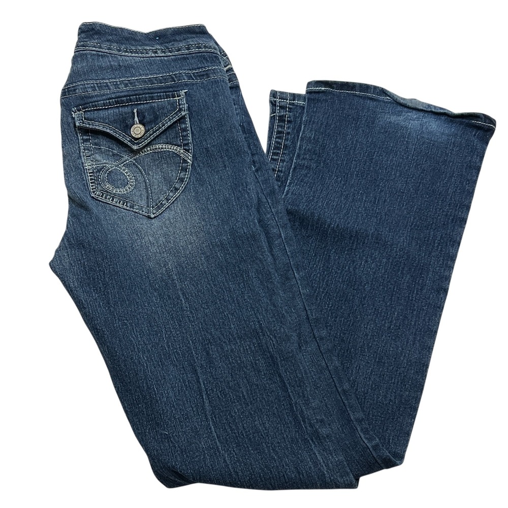 Rue21‎ Womens Curvy Bootcut Jeans Size 9/10 Dark Wash Denim Casual Flap Pockets